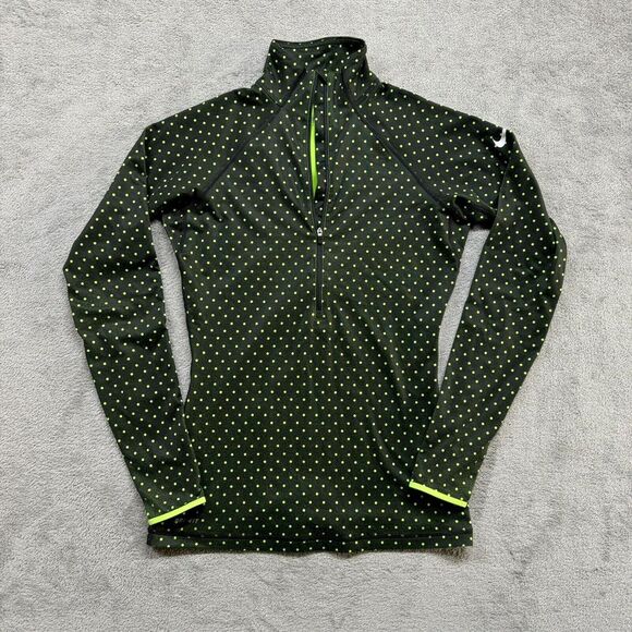 Nike Pro Half Zip Shirt Womens Small Green Dri Fit Running Long Sleeve‎ Dots Gym - Picture 1 of 6